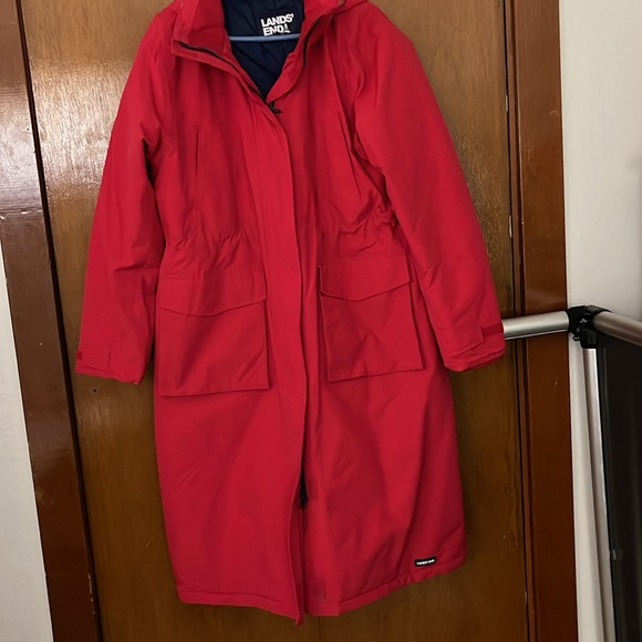 Lands' End Red Hooded Stadium Parka Coat size large - Picture 8 of 14